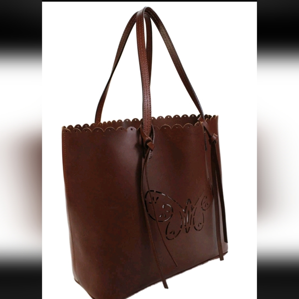 Johnny Was Butterfly Perforated Tippi Tote Leather Handbag - Picture 2 of 6